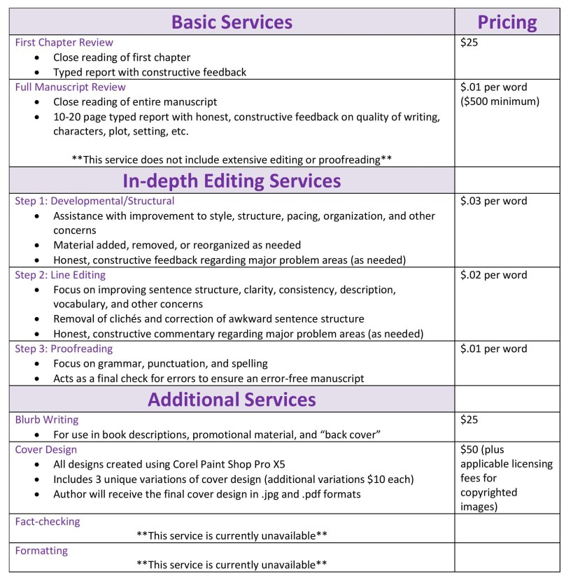 Service Price Sheet